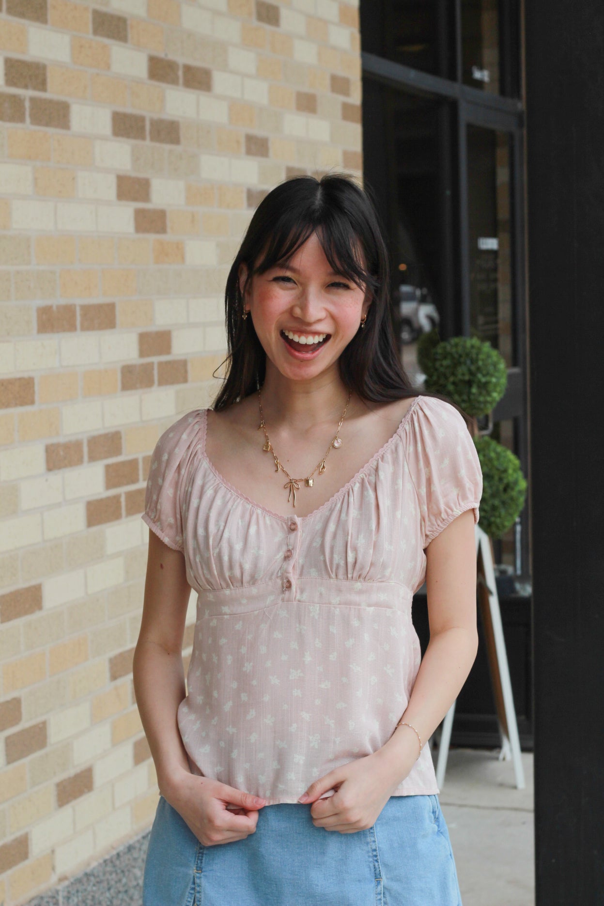 Pink Floral Puff Sleeve Top