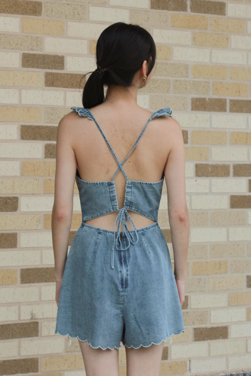Scallop Denim Romper