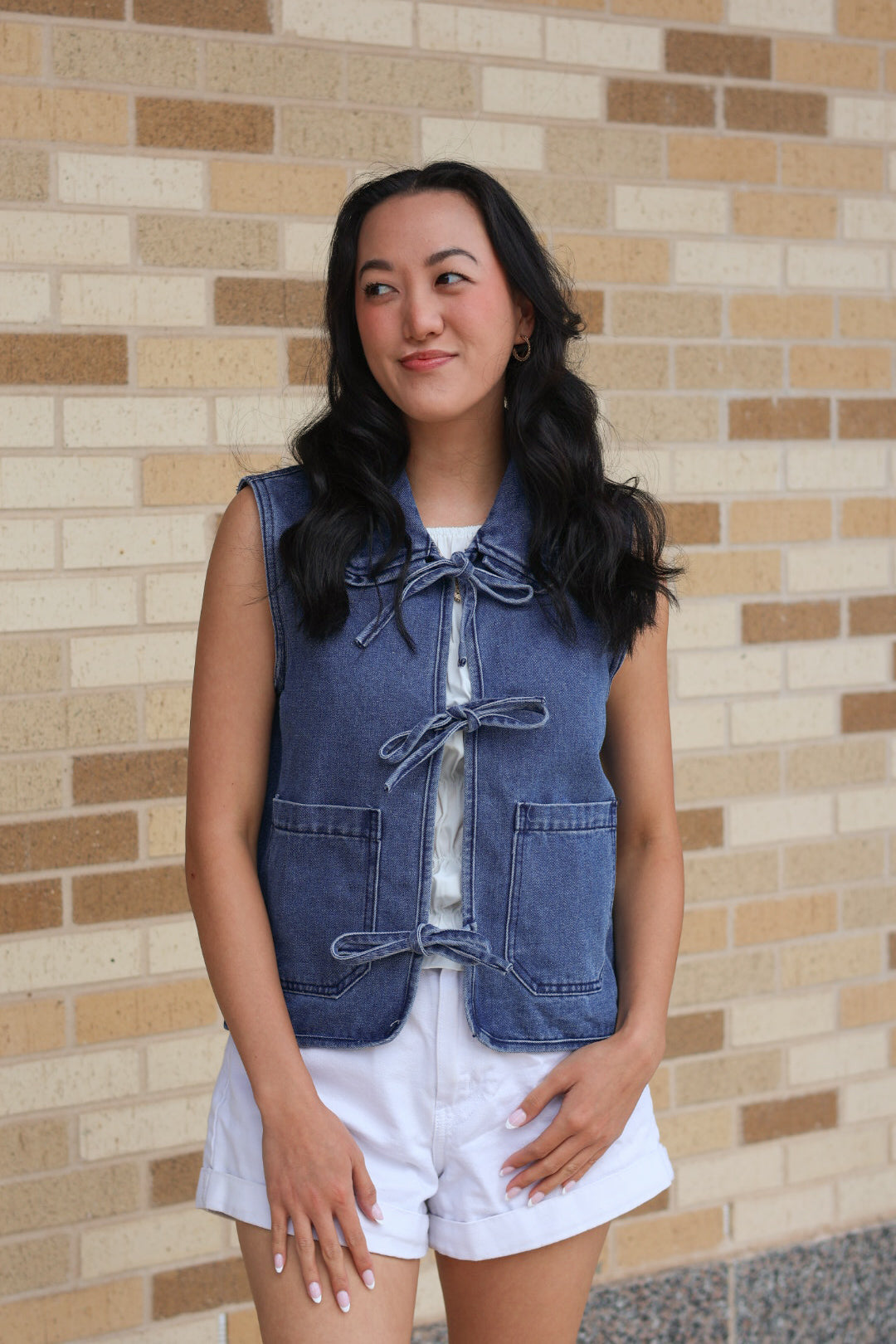 Denim Collar Tie Vest