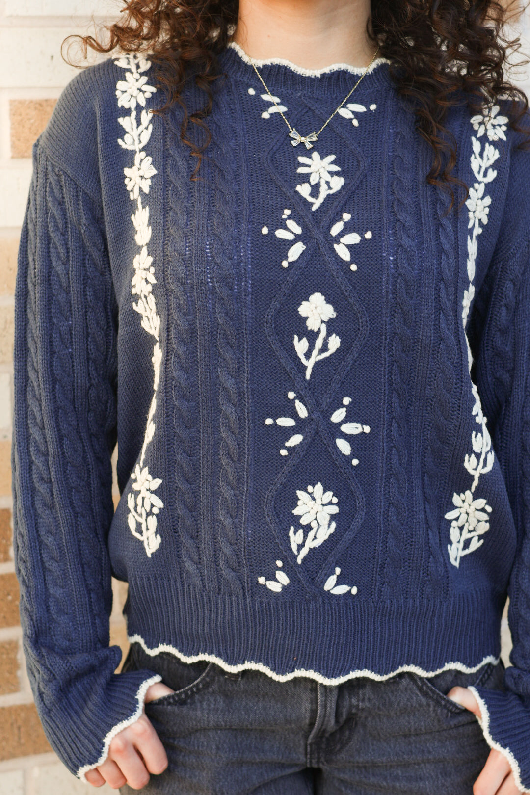 Navy Embroidered Sweater