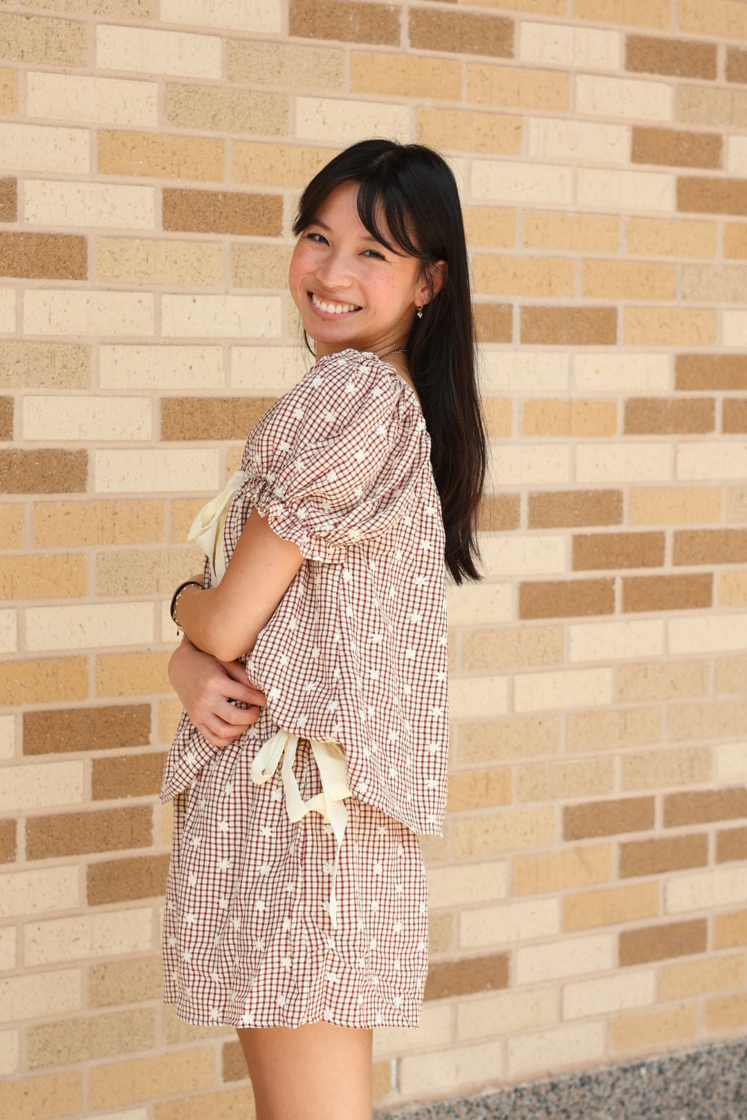 Brown Gingham Flower Set