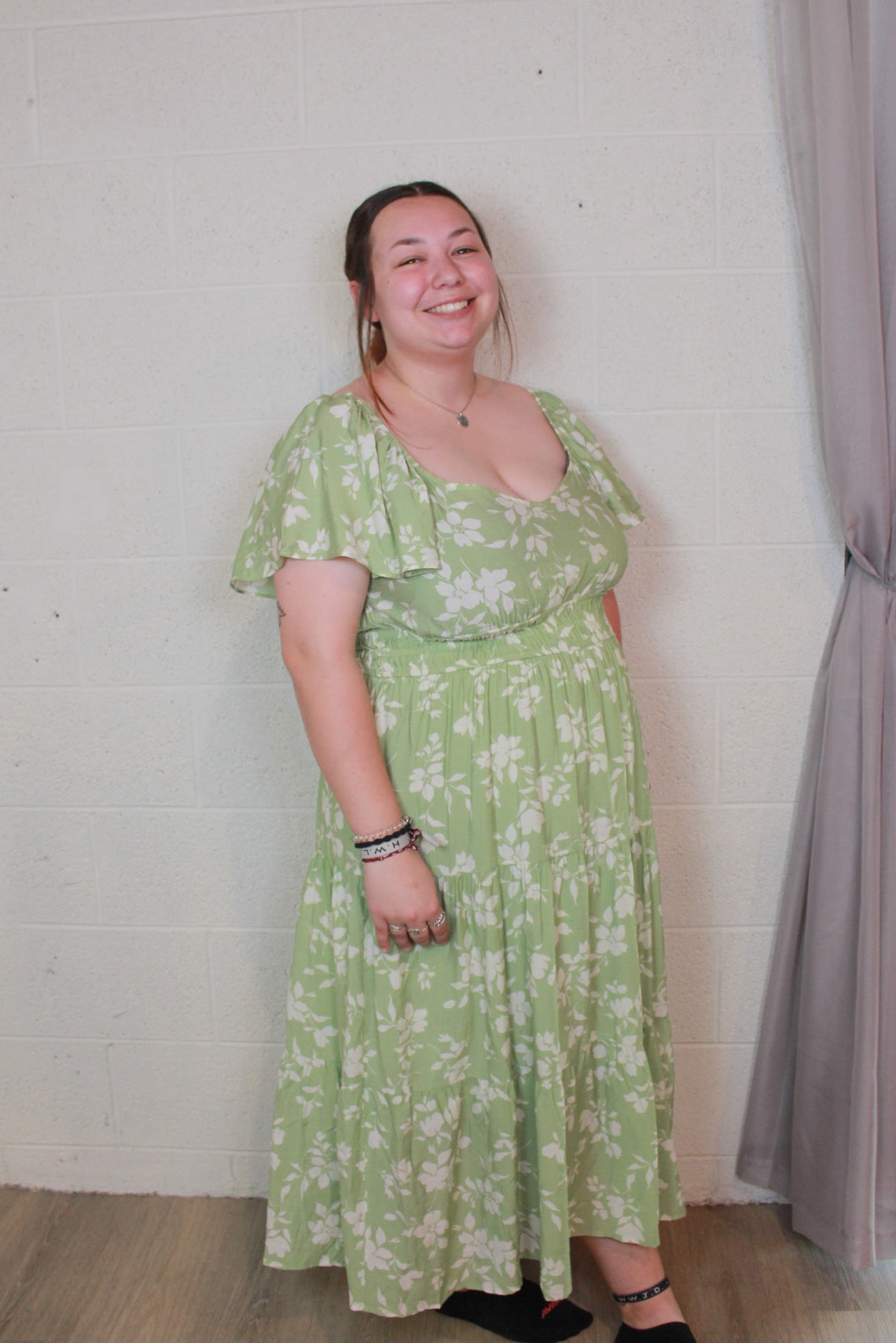 Green Floral Midi Dress