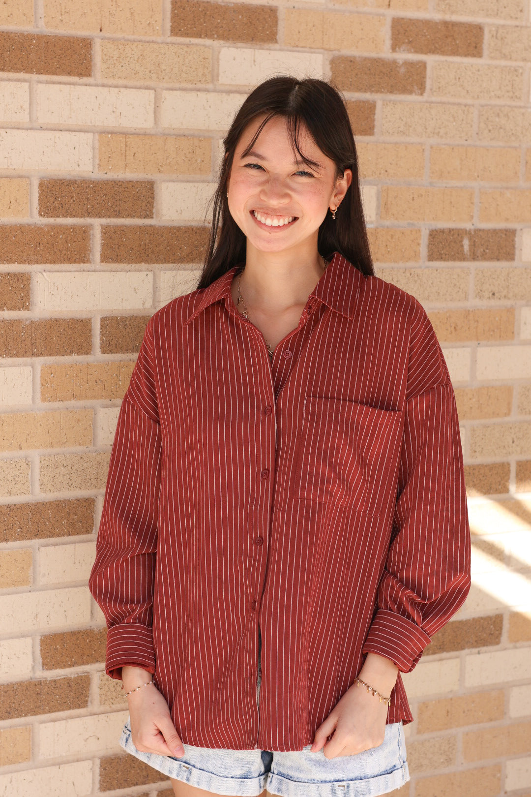 Striped Burgundy Button Down