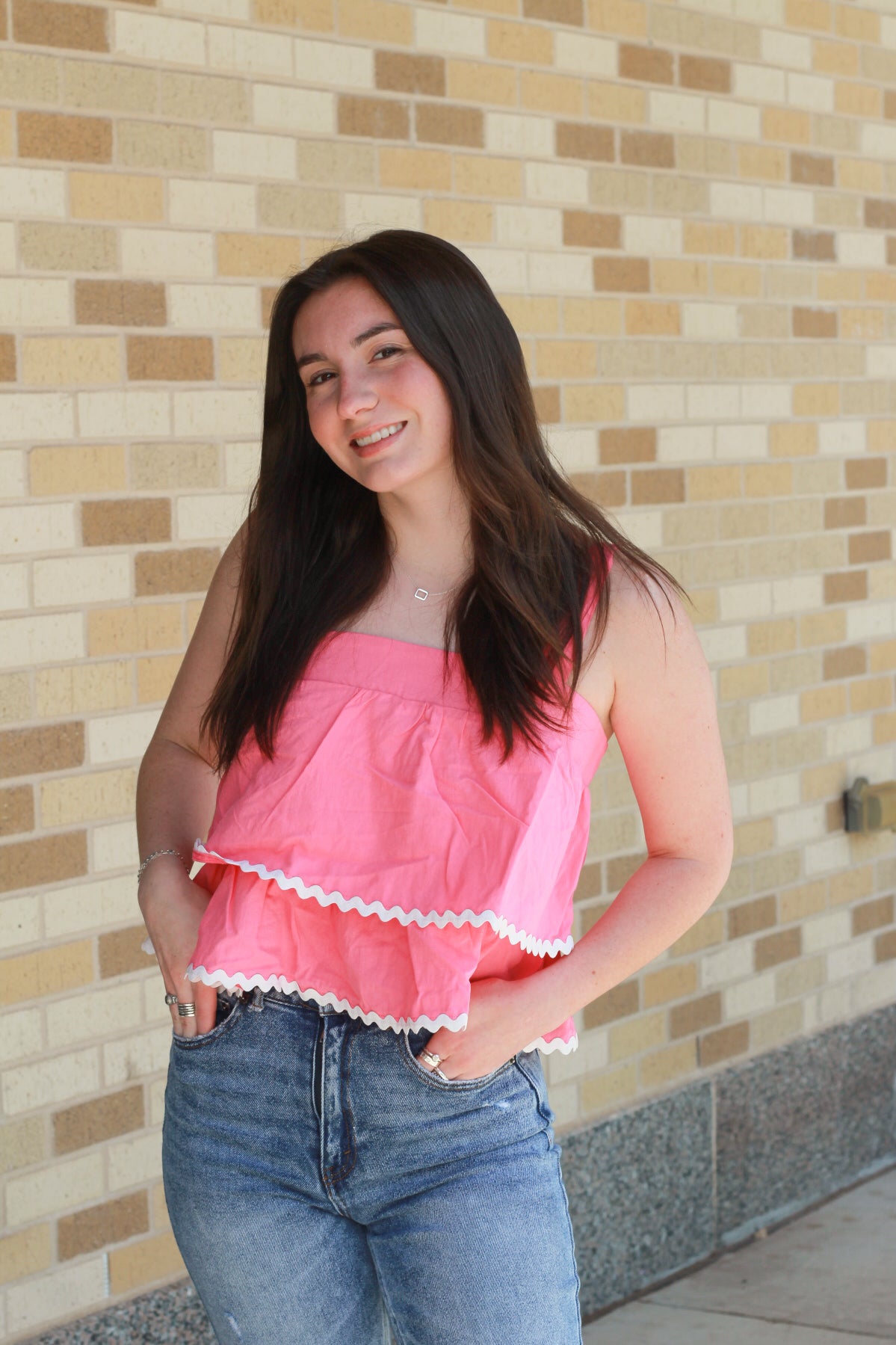Pink Scallop Trim Top