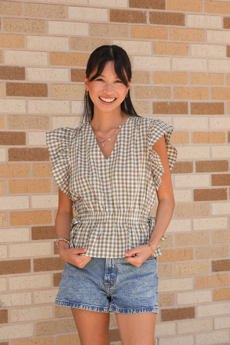 Olive Gingham Top