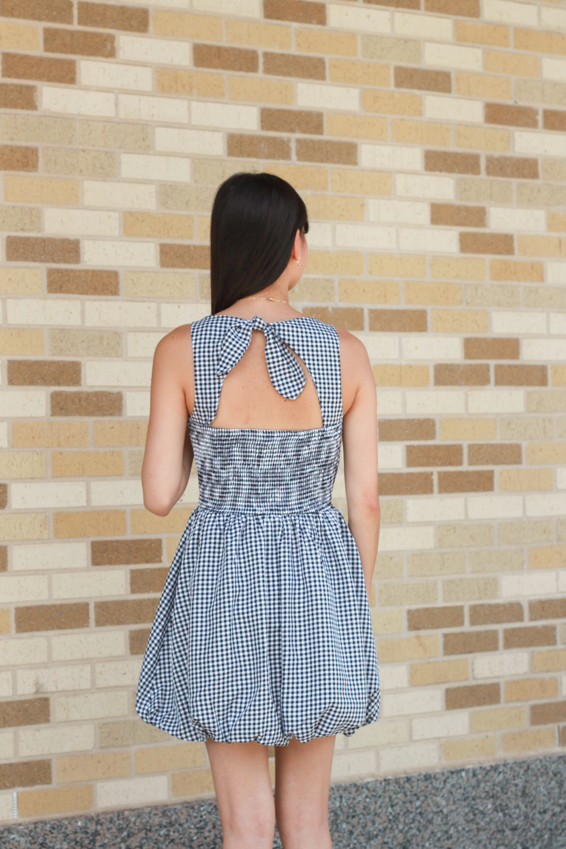 Navy Checkered Bubble Dress