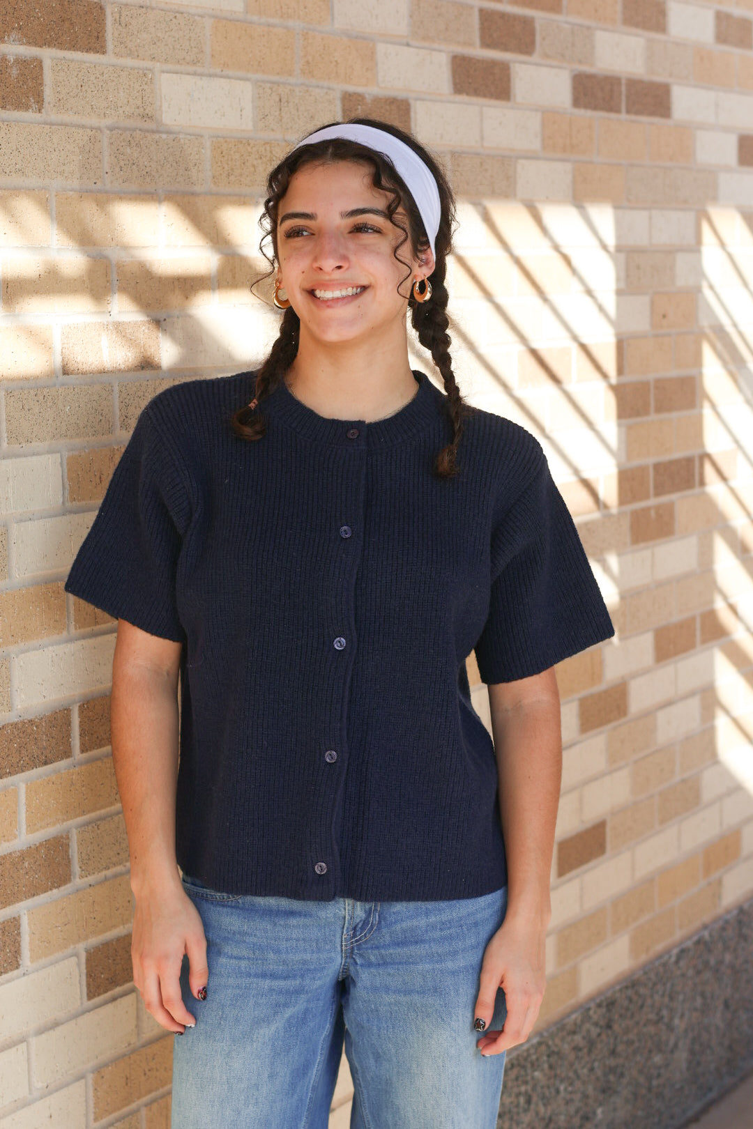 Navy Short Sleeve Cardigan