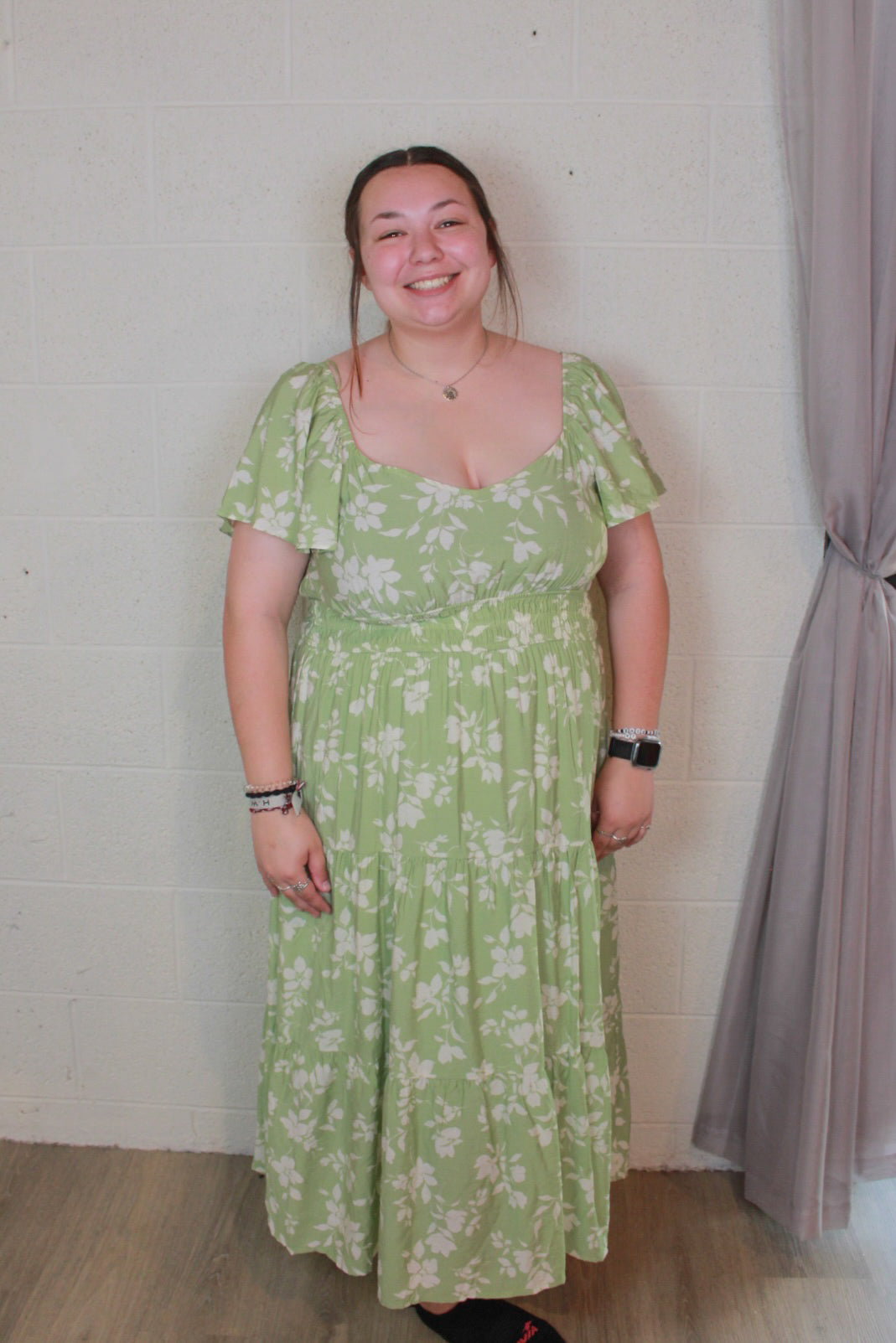 Green Floral Midi Dress