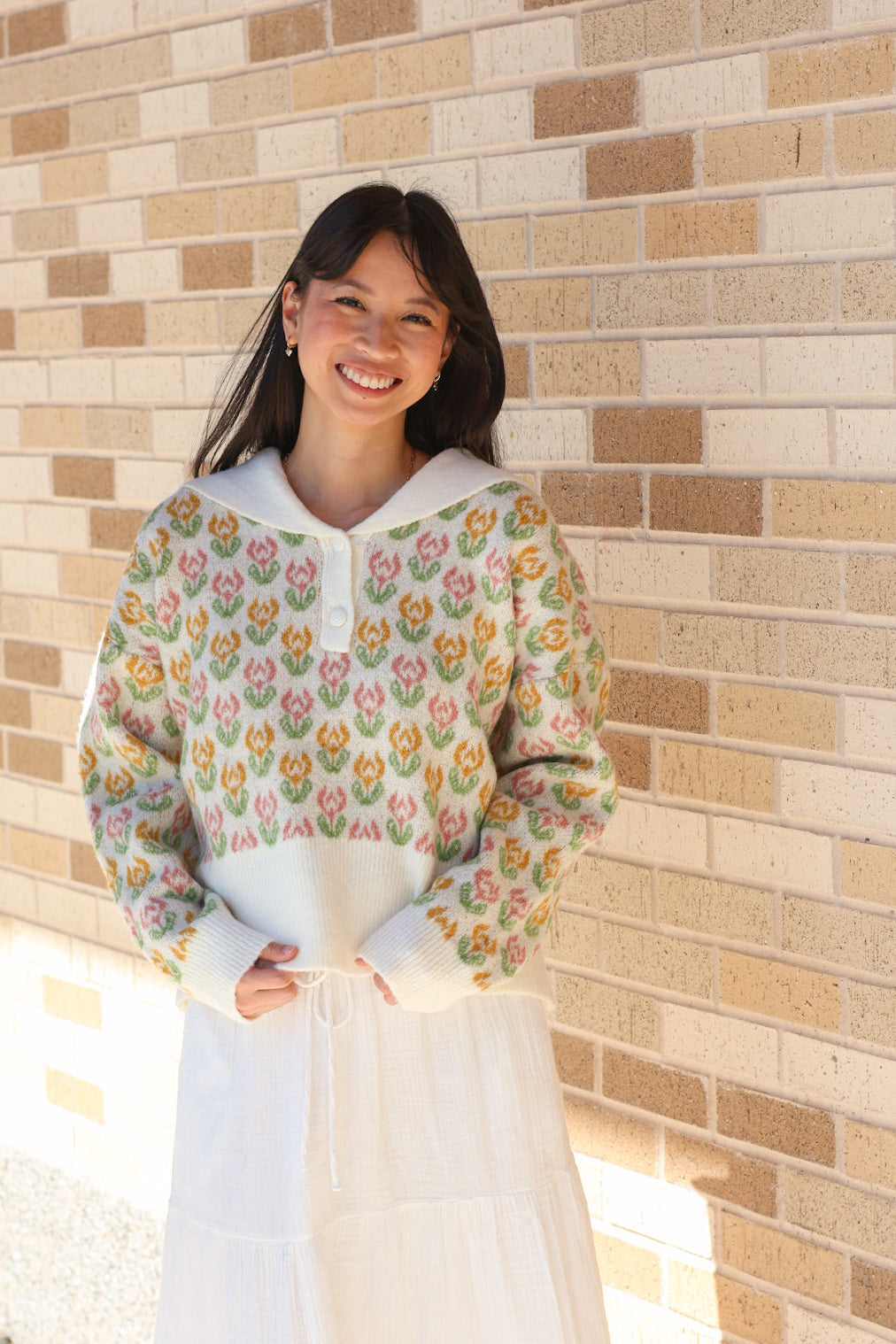 Floral Sailor Collar Sweater
