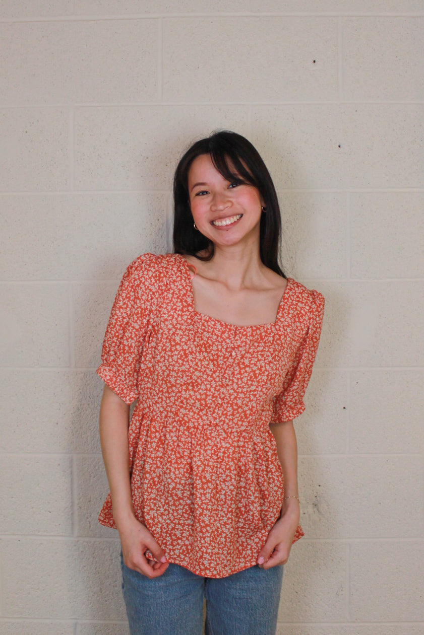 Orange Floral Blouse
