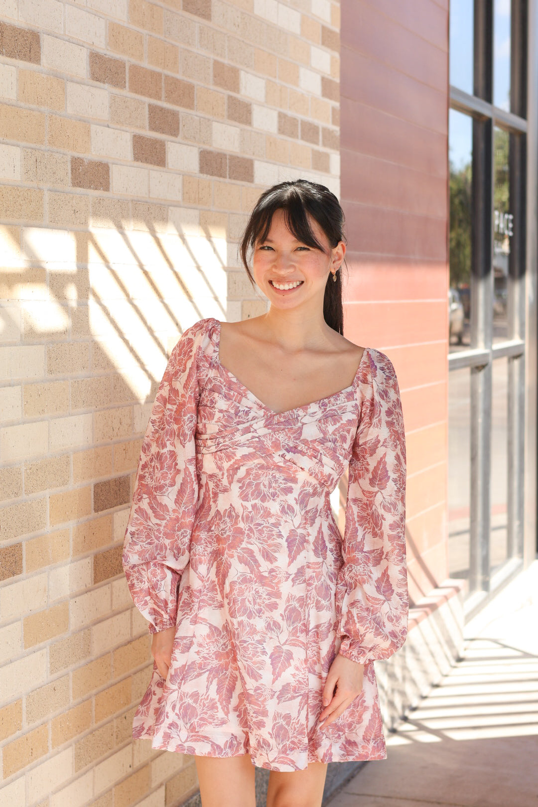 Mauve Sweetheart Long Sleeve Dress