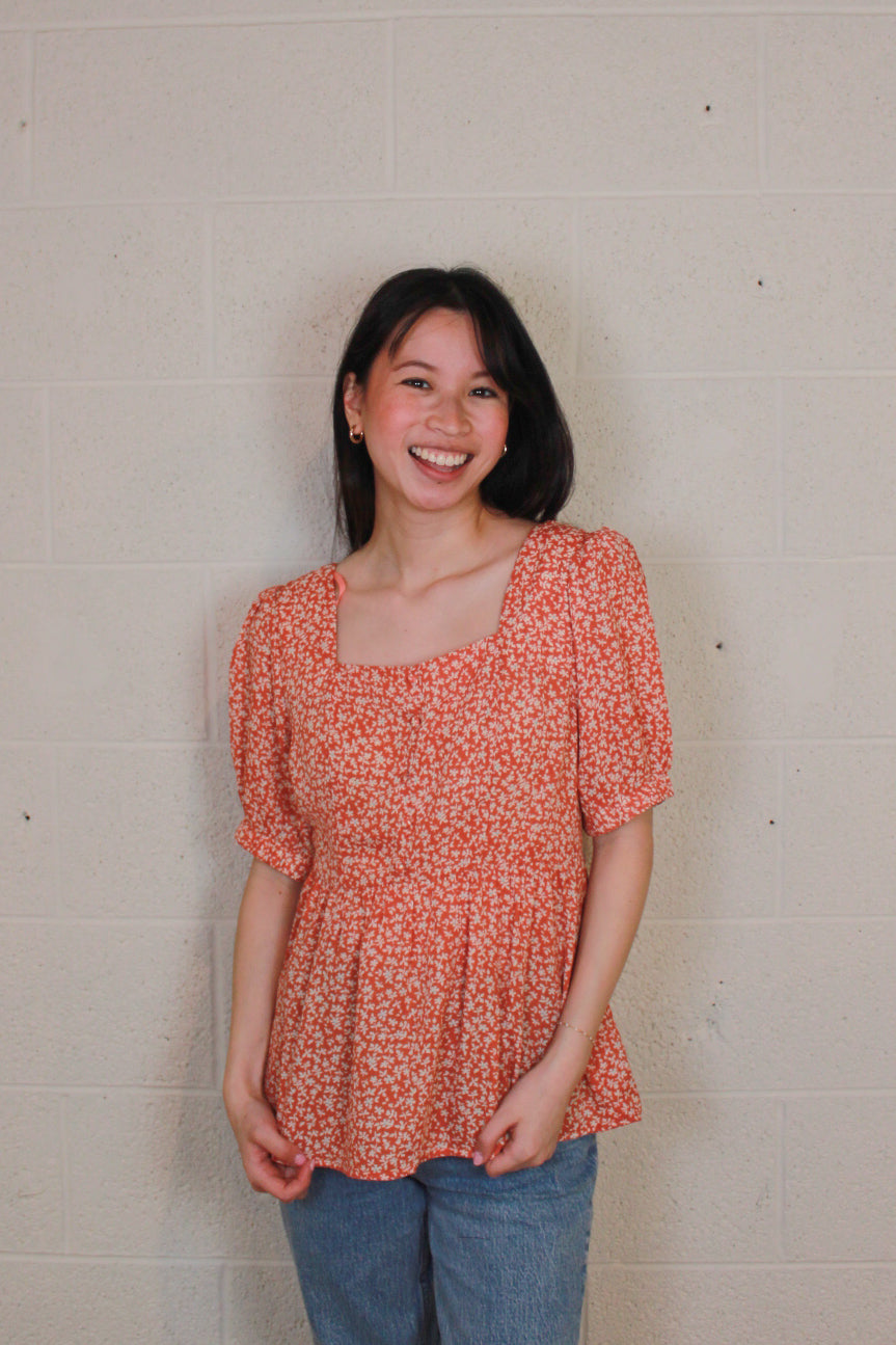 Orange Floral Blouse