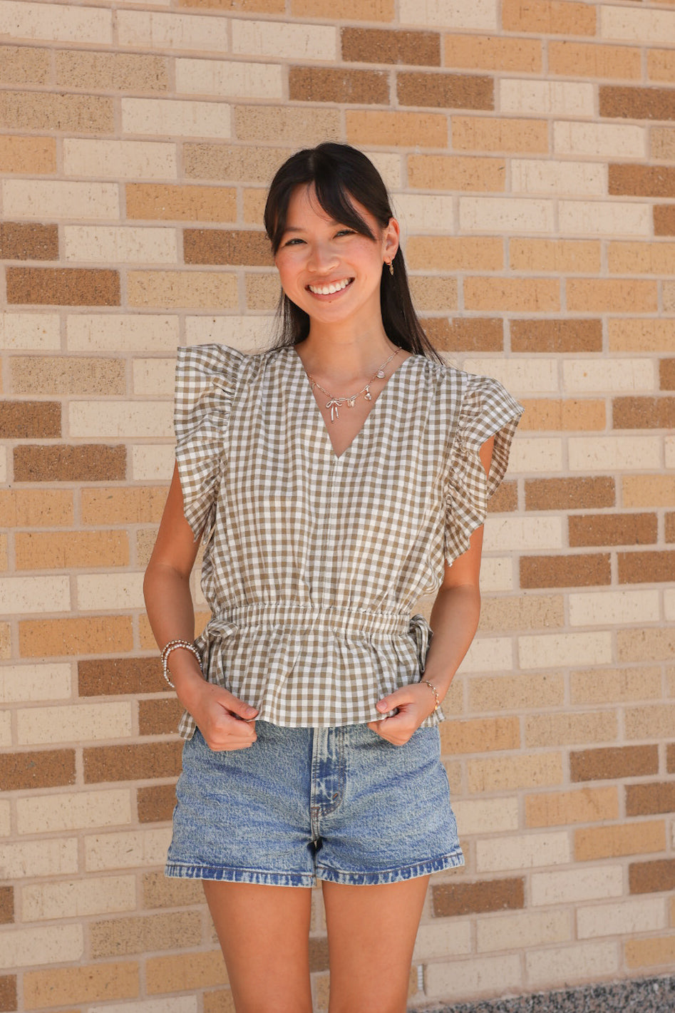 Olive Gingham Top