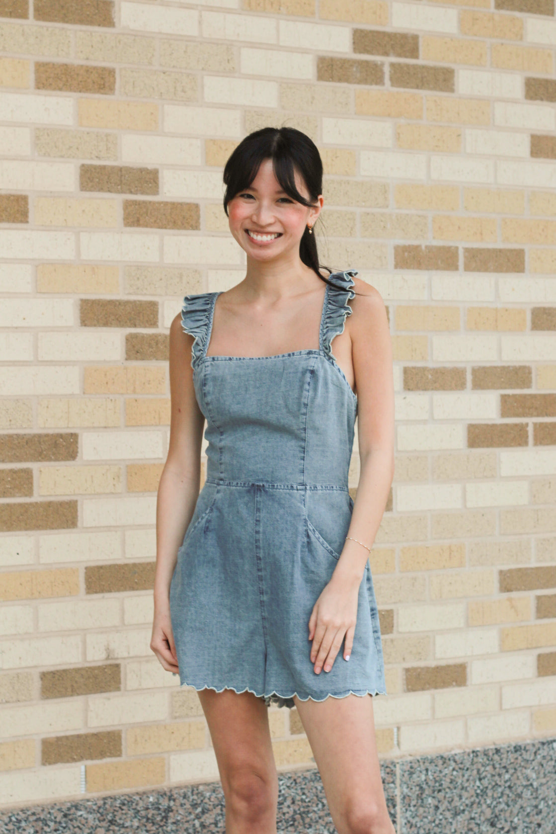 Scallop Denim Romper