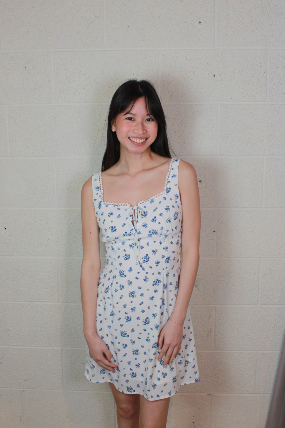 White Blue Floral Lace Dress