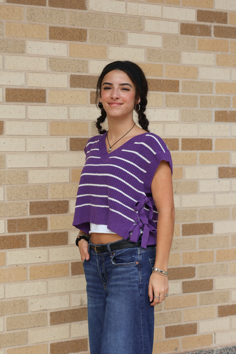 Purple Striped Sweater Vest