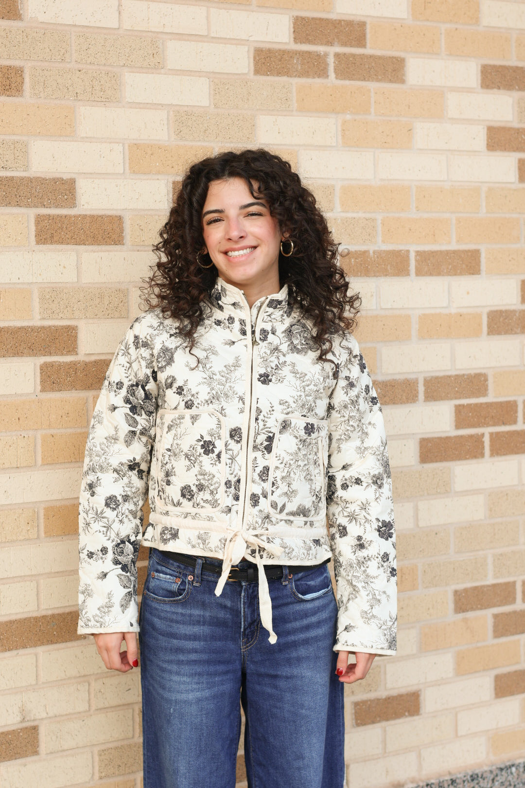 Cream and Black Floral Quilted Jacket