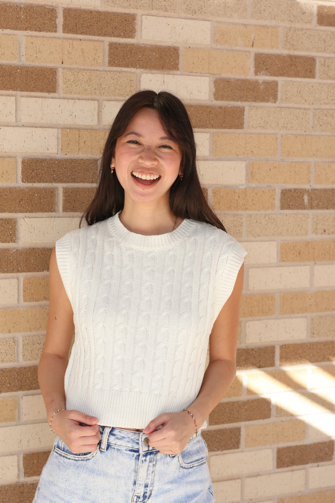 Cream Cable Knit Top