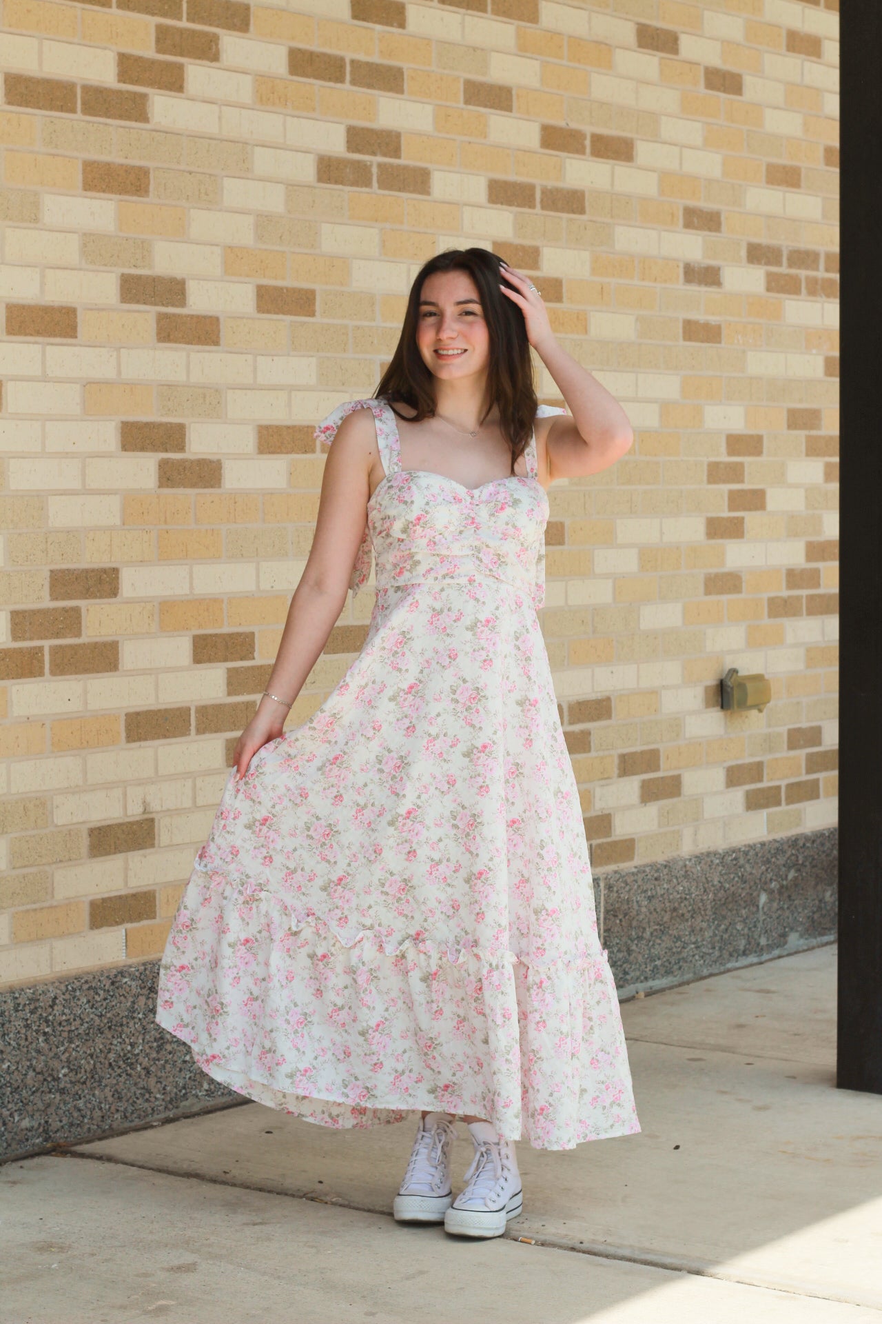 Pink Floral Ruched Dress