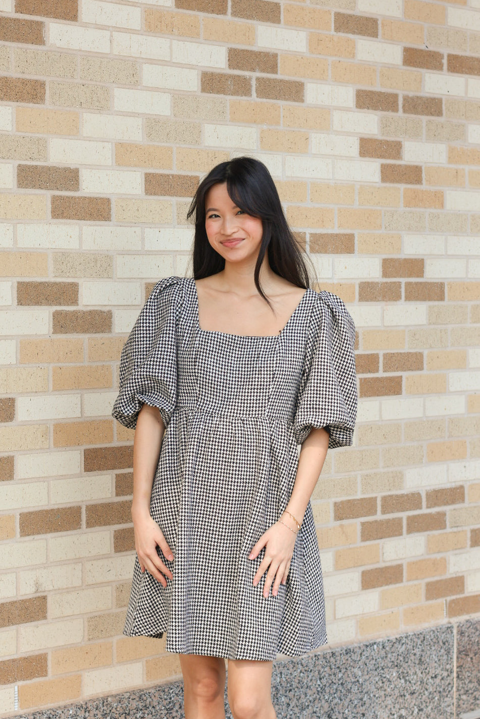 Herringbone Puff Sleeve Dress