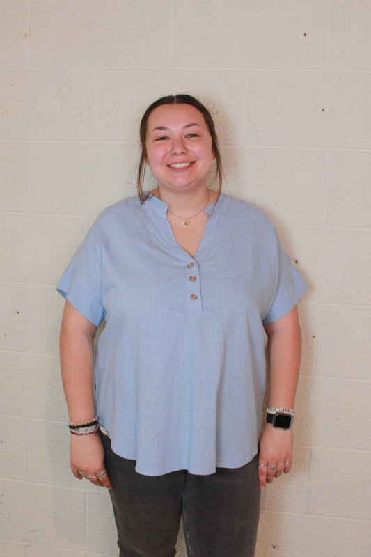 Light Blue Linen Top