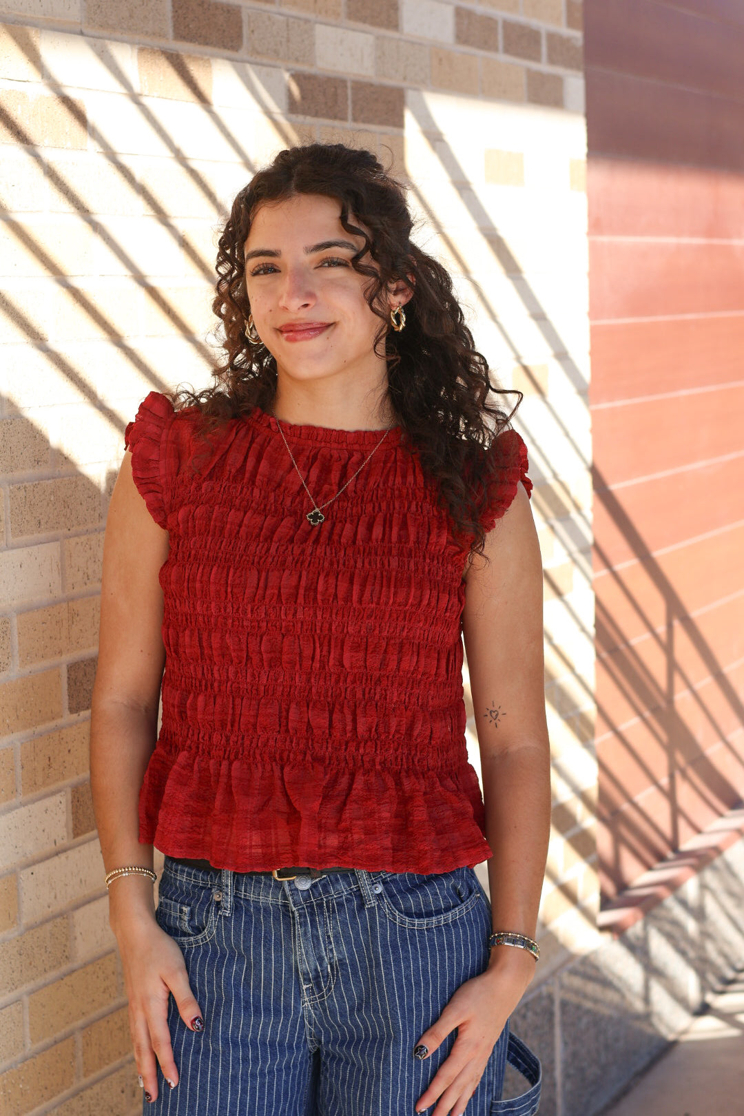 Red Smocked Top