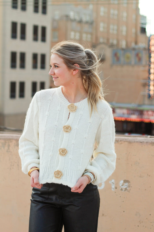 Cream Yellow Flower Cardigan