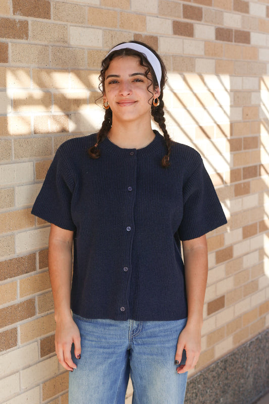 Navy Short Sleeve Cardigan