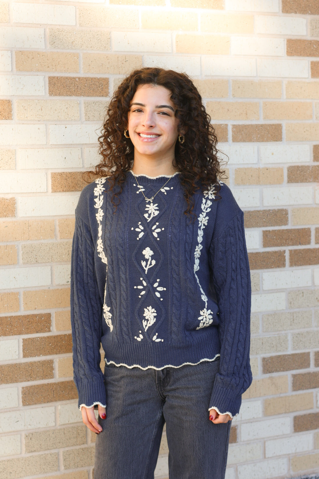 Navy Embroidered Sweater