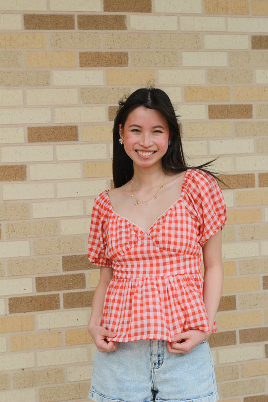 Peach Gingham Blouse