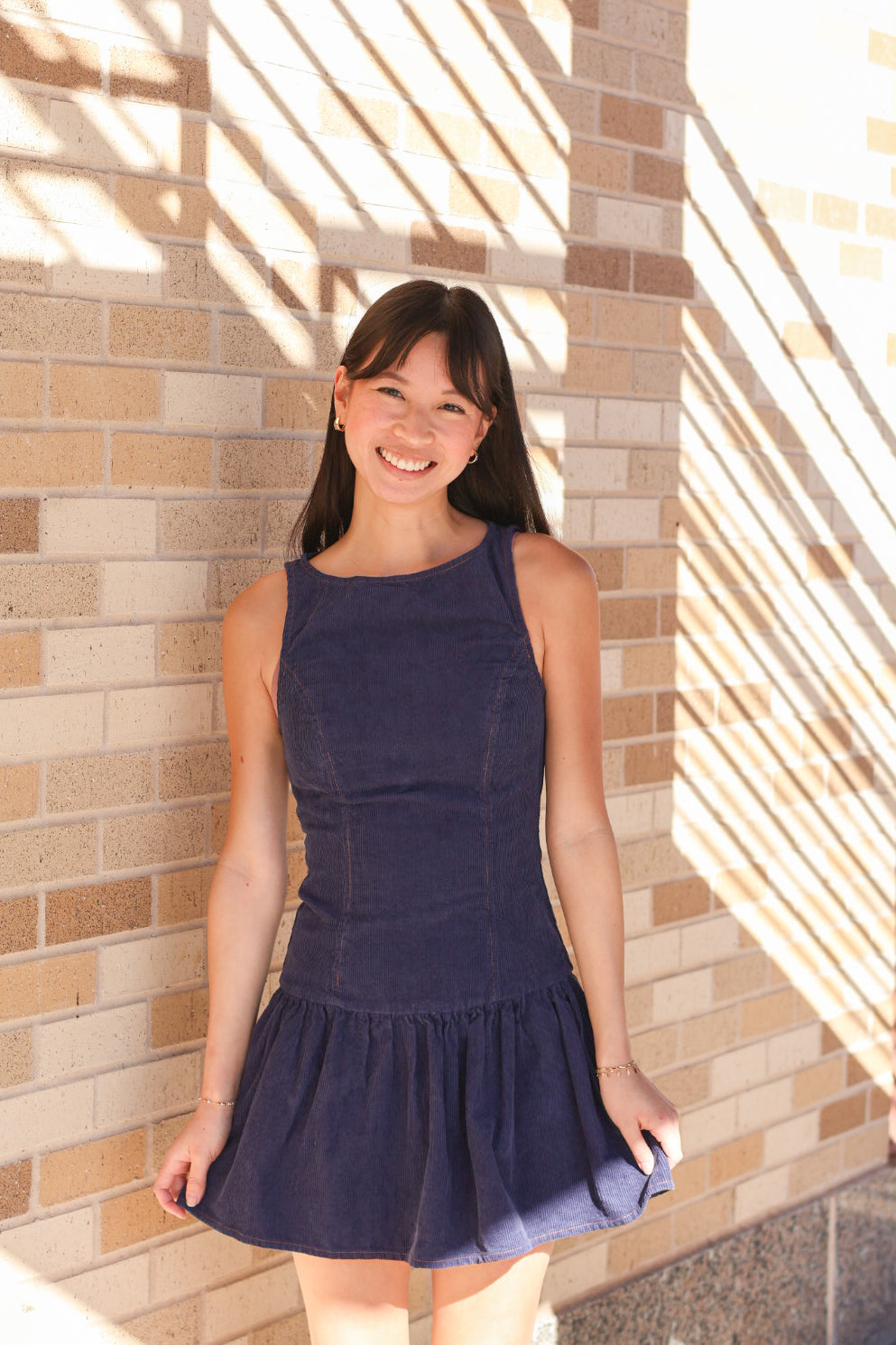 Navy Corduroy Boat Neck Dress