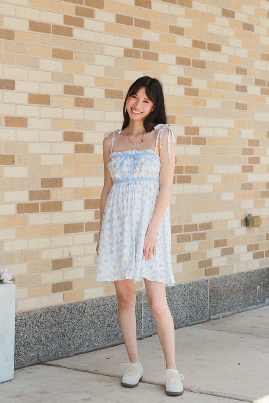 Floral Bow Tie Strap Dress