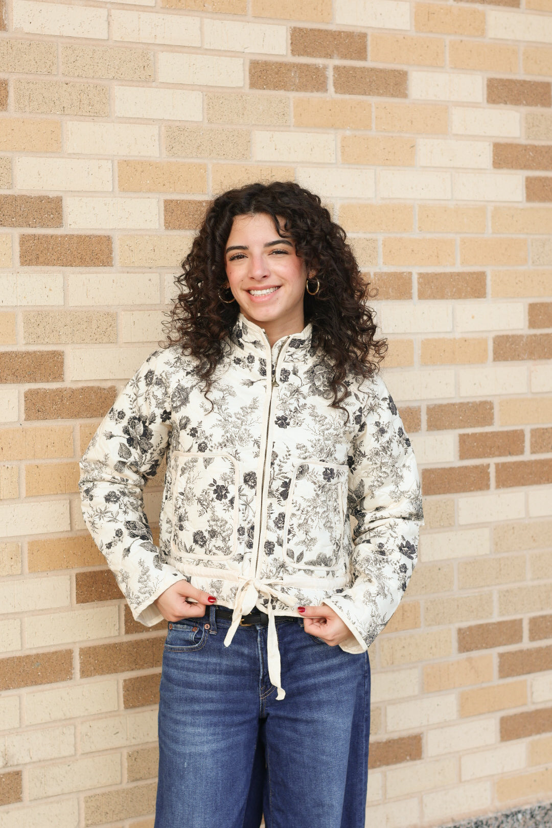 Cream and Black Floral Quilted Jacket