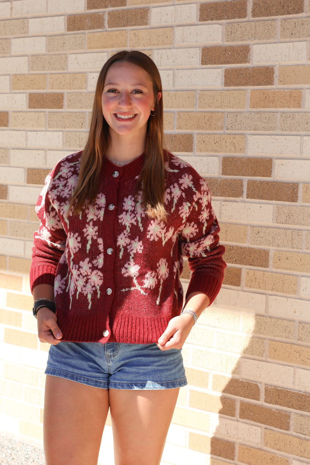 Burgundy Floral Cardigan