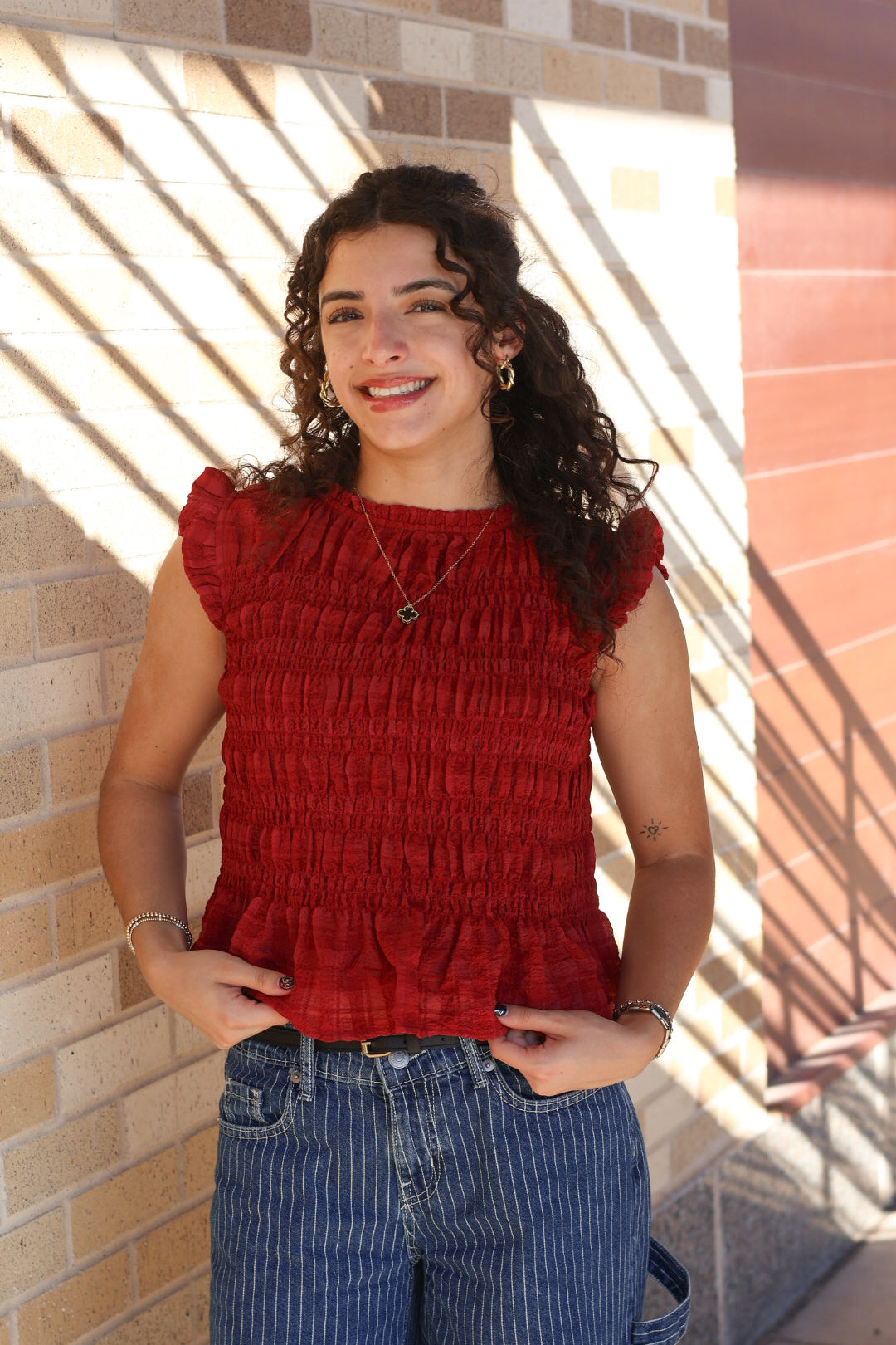 Red Smocked Top