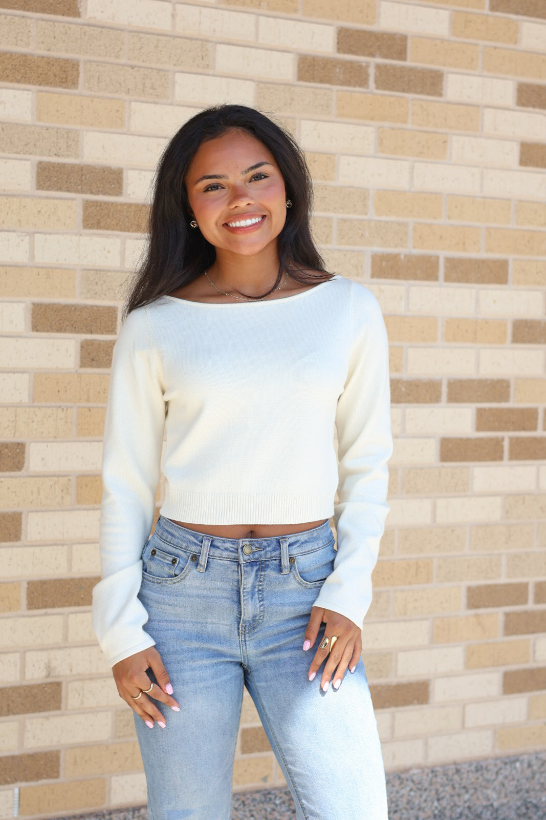Cream Open Back Tie Top