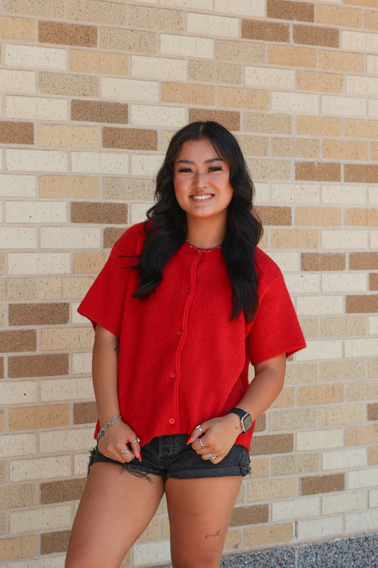 Red Short Sleeve Cardigan