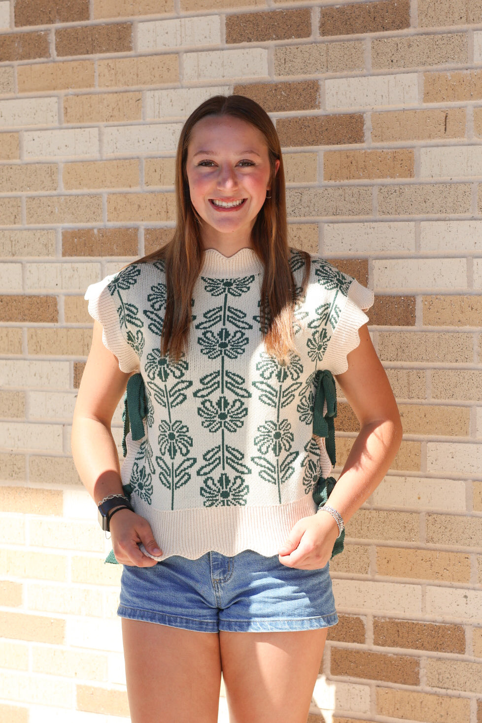 Green Floral Sweater Vest