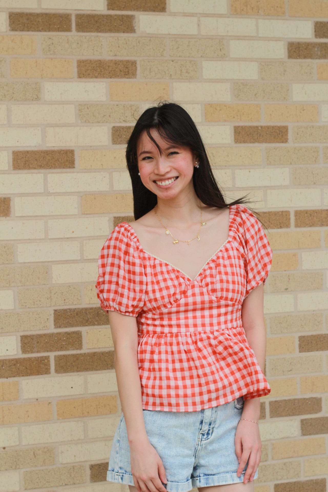 Peach Gingham Blouse