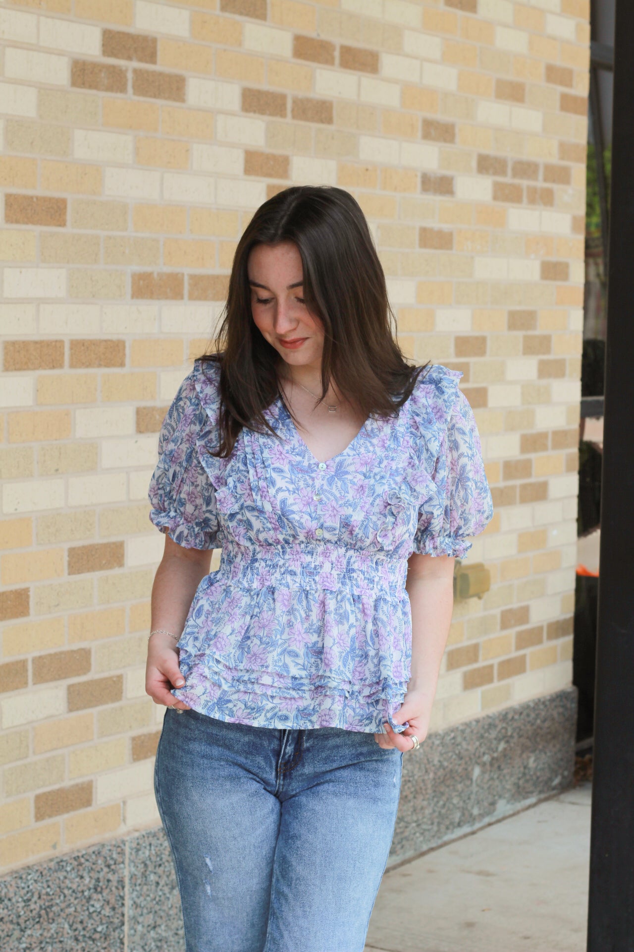 Lilac V-Neck Floral Top