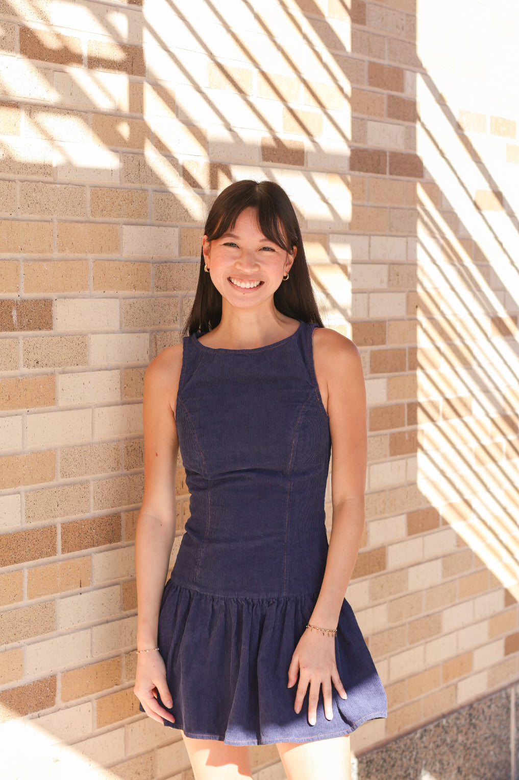 Navy Corduroy Boat Neck Dress