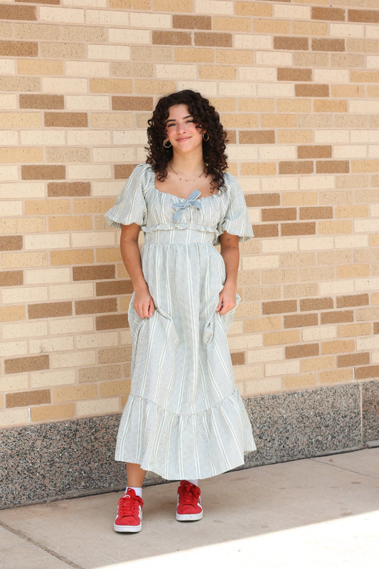 Dusty Blue Puff Sleeve Dress