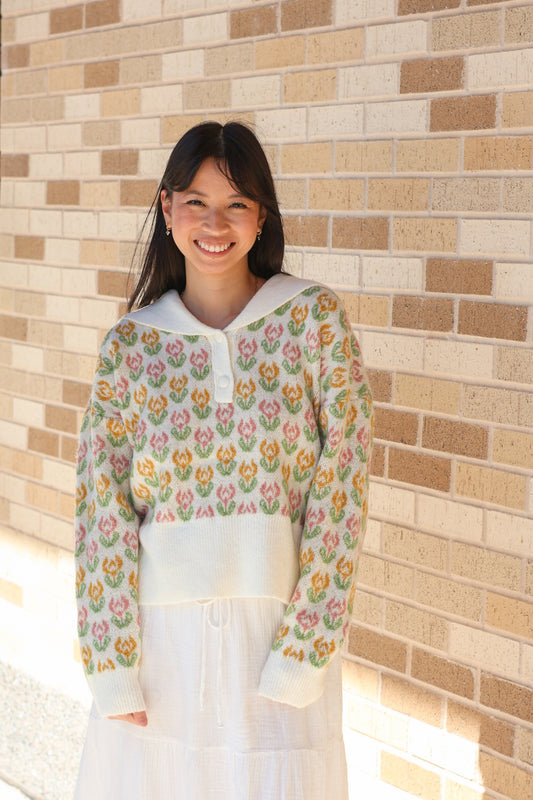 Floral Sailor Collar Sweater