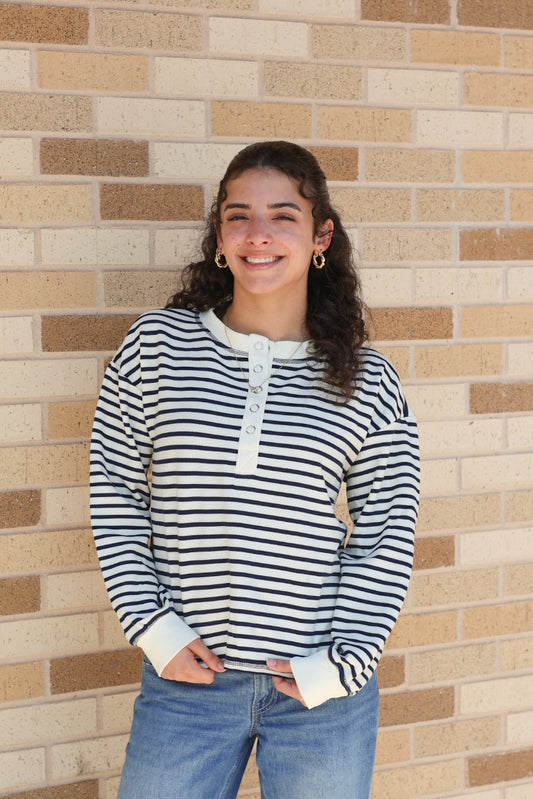 Navy Striped Henley Top