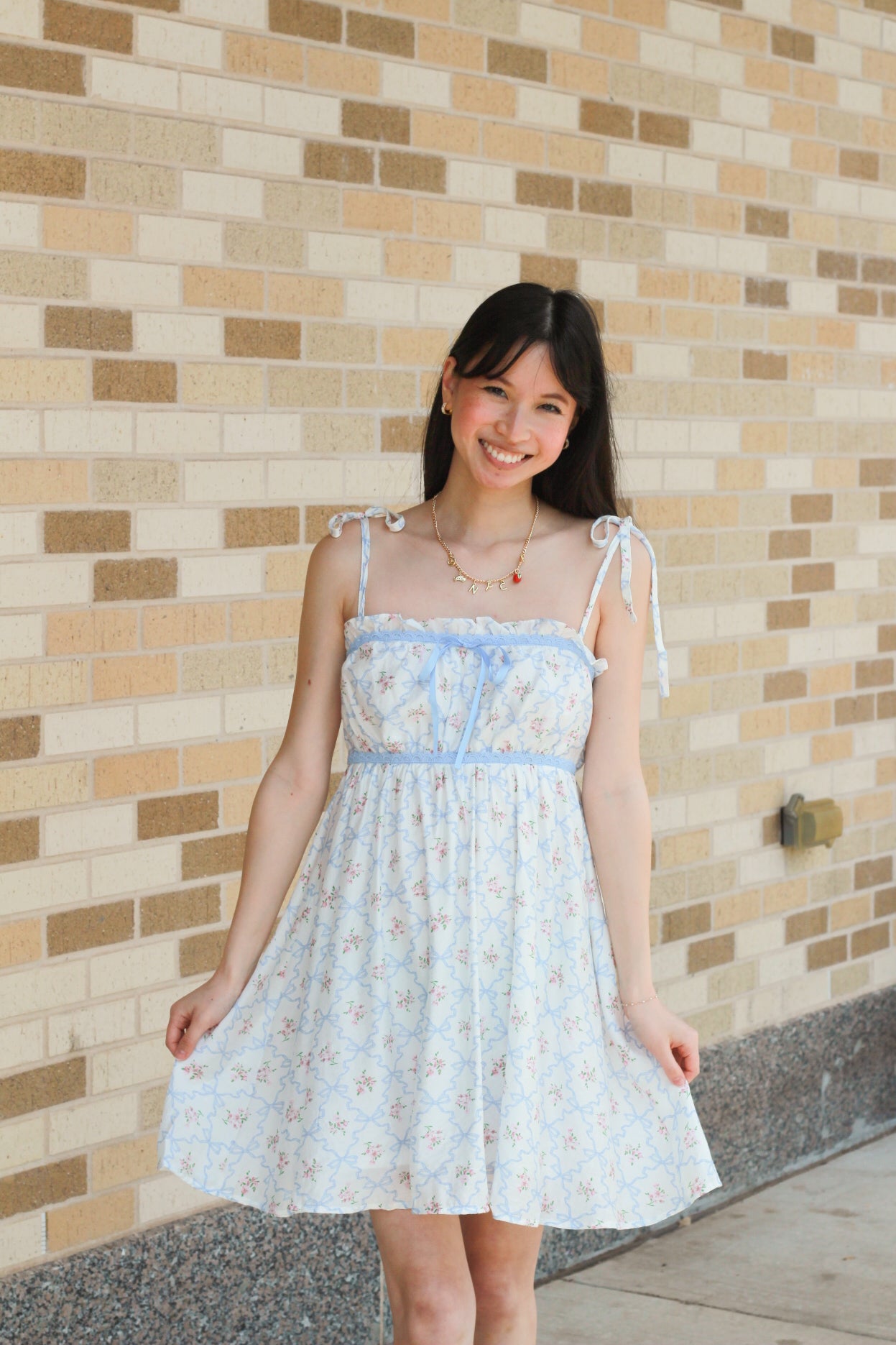 Floral Bow Tie Strap Dress