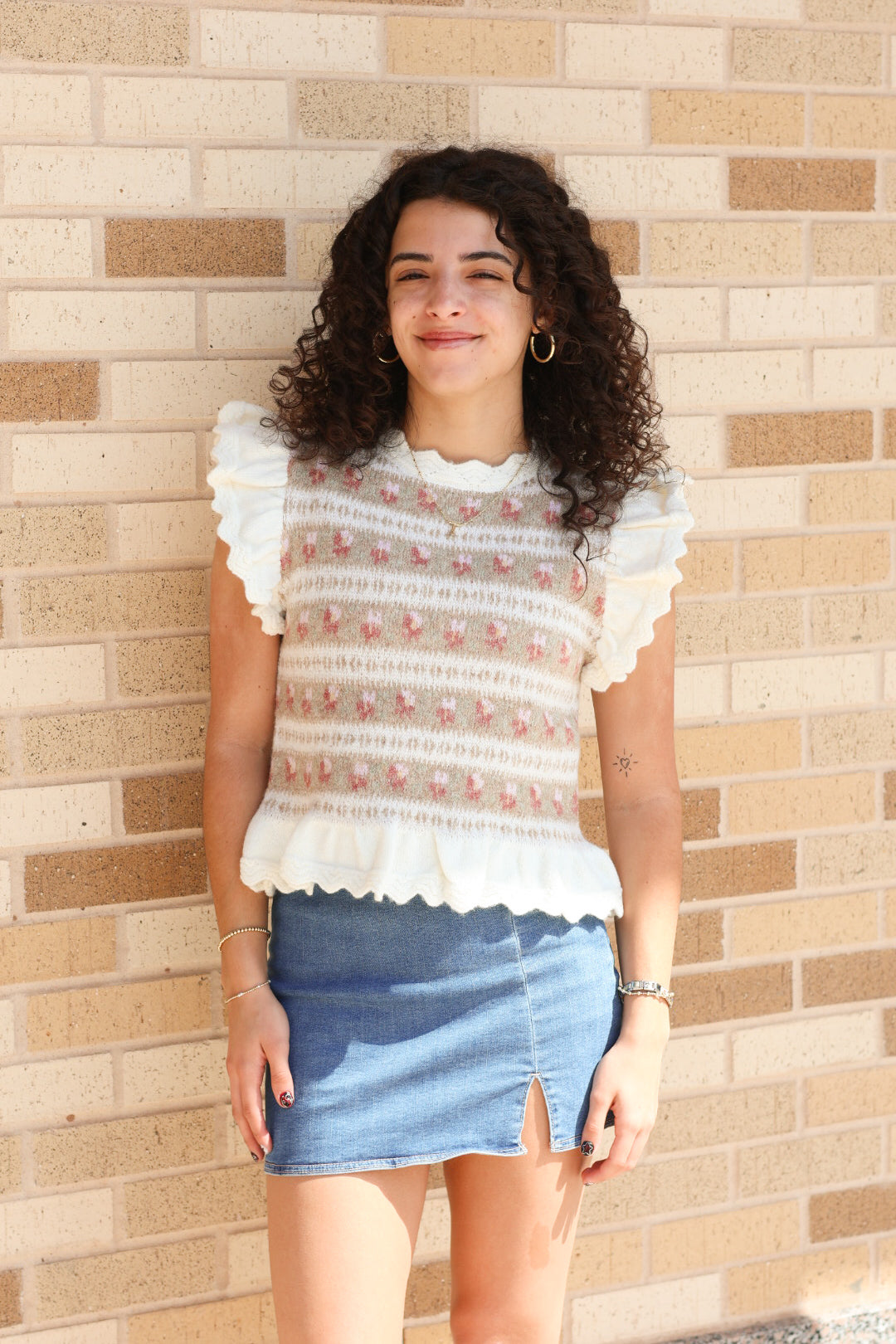 Cream Floral Stripe Sweater Vest