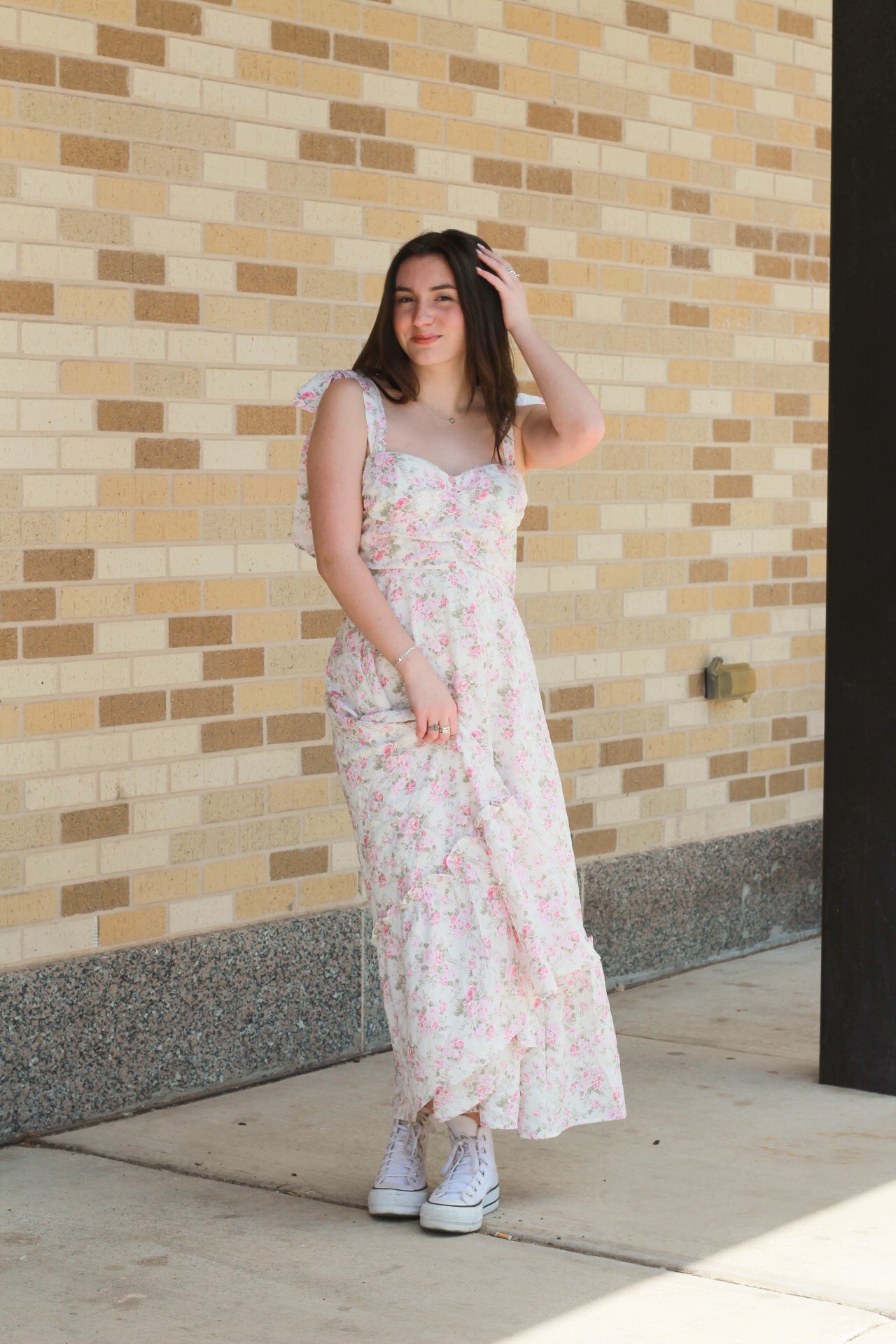Pink Floral Ruched Dress