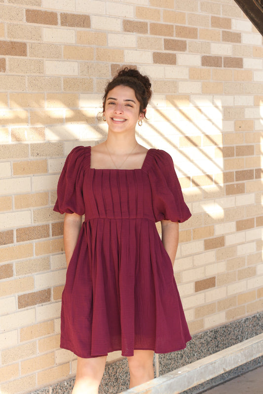 Deep Plum Pleated Dress