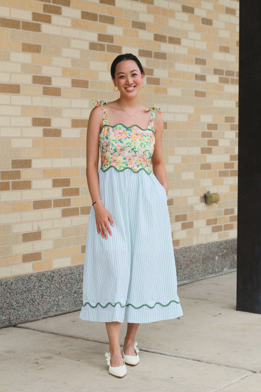 Scallop Floral Striped Dress