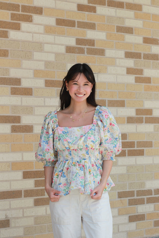 Floral Eyelet Puff Sleeve Top